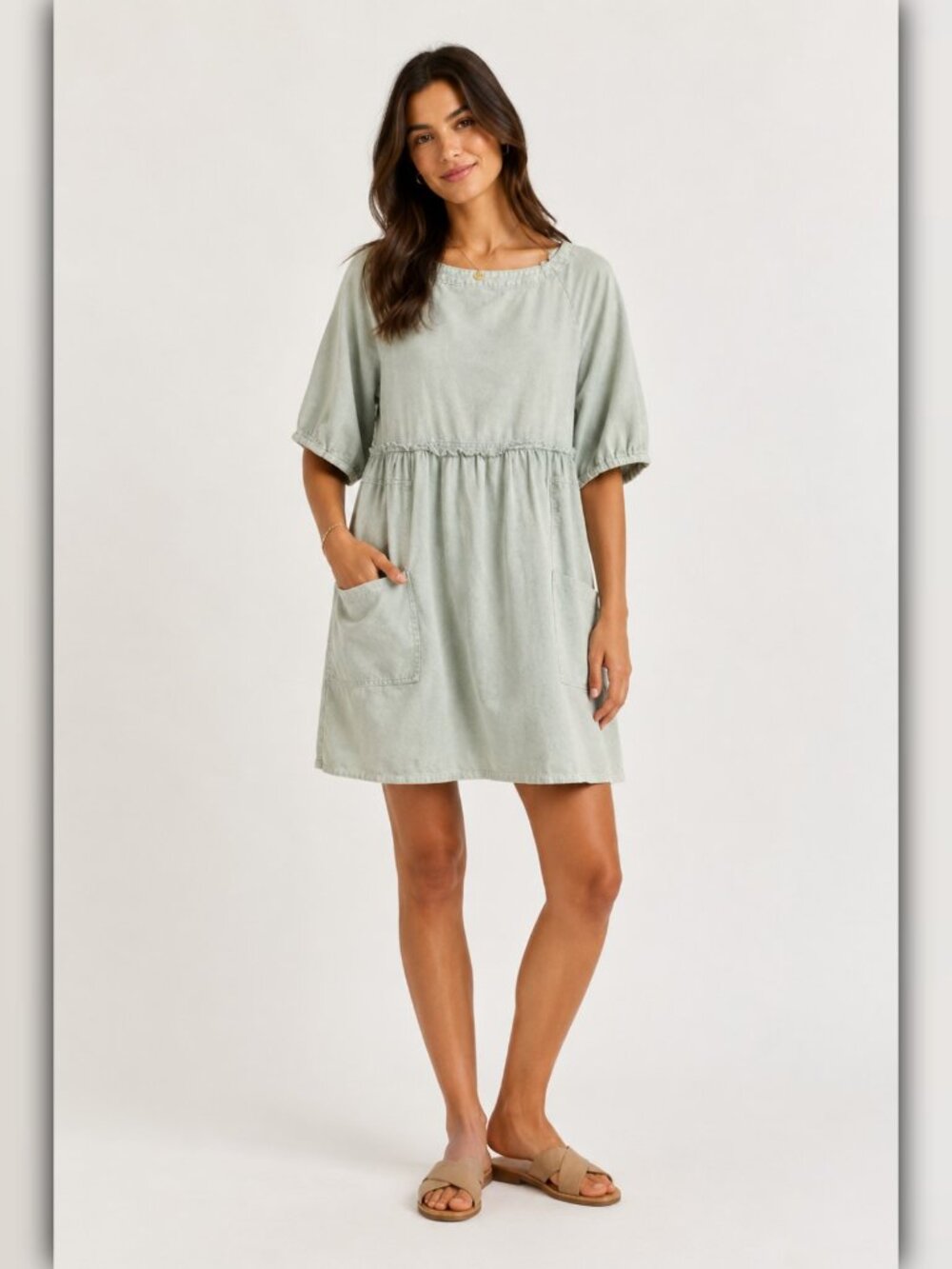 A159 • Sage Cotton Pocket Mini Dress